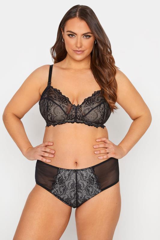 Plus Size Black Lace Non-Padded Non-Wired Balcony Nursing Bra | Yours Clothing 2