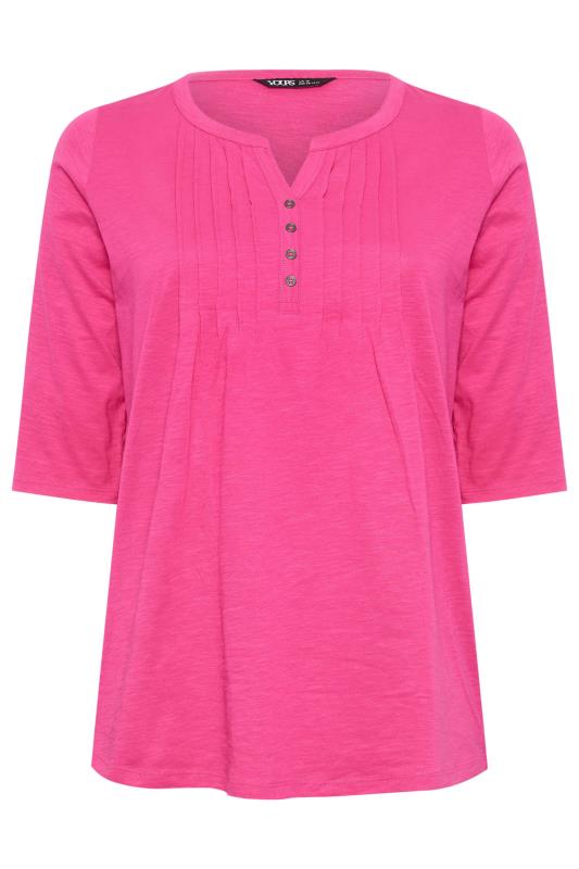 YOURS Plus Size Bright Pink Pintuck Henley Top | Yours Clothing 5
