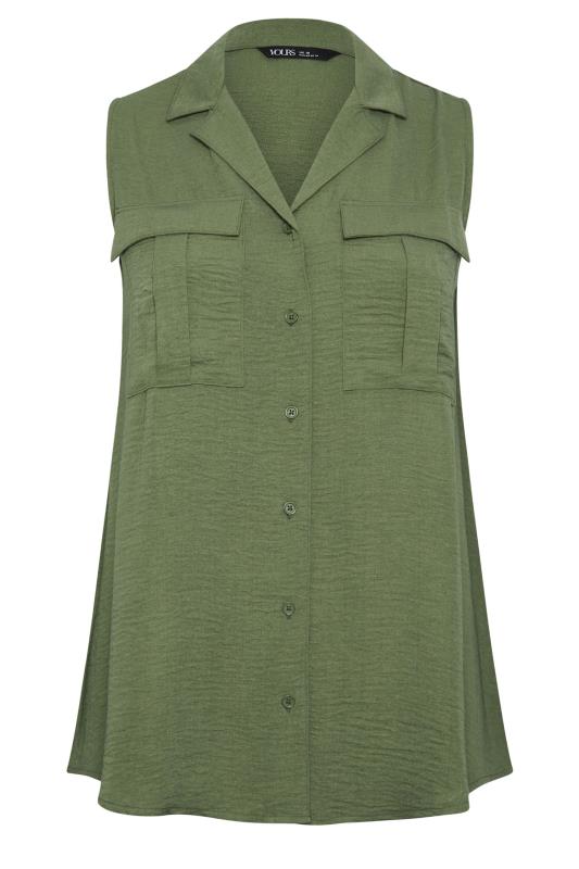 YOURS Plus Size Khaki Green Sleeveless Utility Shirt | Yours Clothing 5