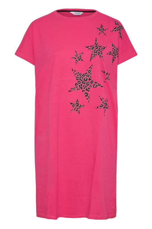 Plus Size Pink Leopard Print Star Nightdress | Yours Clothing 5