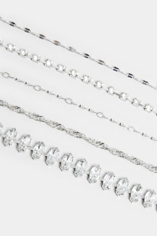 5 PACK Silver Diamante Chain Bracelets | Yours Clothing  3