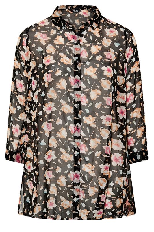 Plus Size Black & Pink Floral Sheer Shirt | Yours Clothing 6