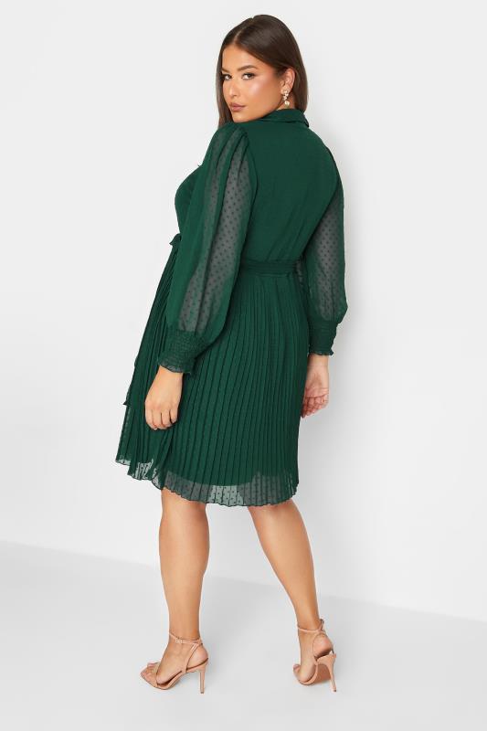 YOURS LONDON Plus Size Forest Green Dobby Pleat Shirt Midi Dress | Yours Clothing 3