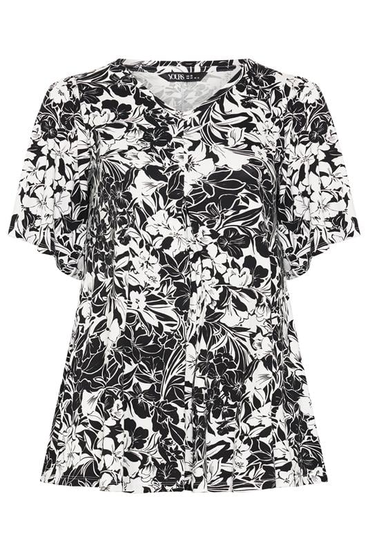 YOURS Plus Size Black & White Floral Pleated Swing Top | Yours Clothing 5