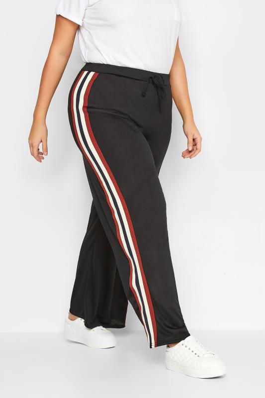 LTS Tall Women's Black Side Stripe Knitted Wide Leg Trousers | Long Tall Sally 1