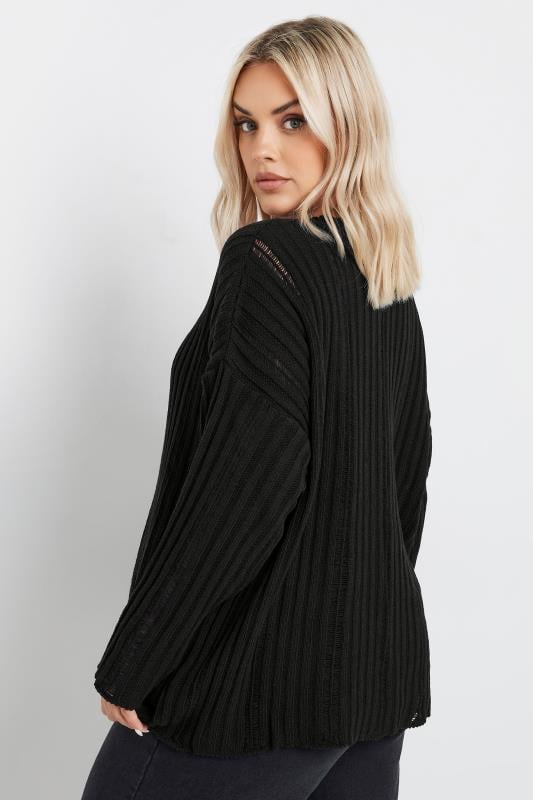 LIMITED COLLECTION Plus Size Black Ladder Stitch Knitted Jumper | Yours Clothing 4