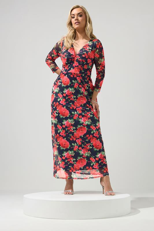  YOURS LONDON Robe nouée bleu marine à fleurs