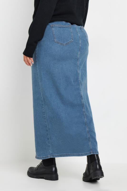 YOURS Plus Size Blue Stretch Denim Maxi Skirt | Yours Clothing  3