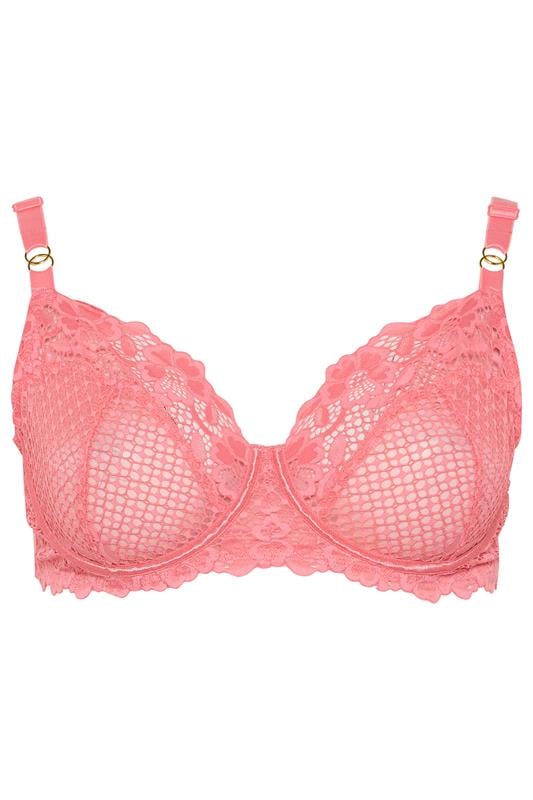 YOURS Plus Size Pink Fishnet Lace Underwired Bra | Yours Clothing 5