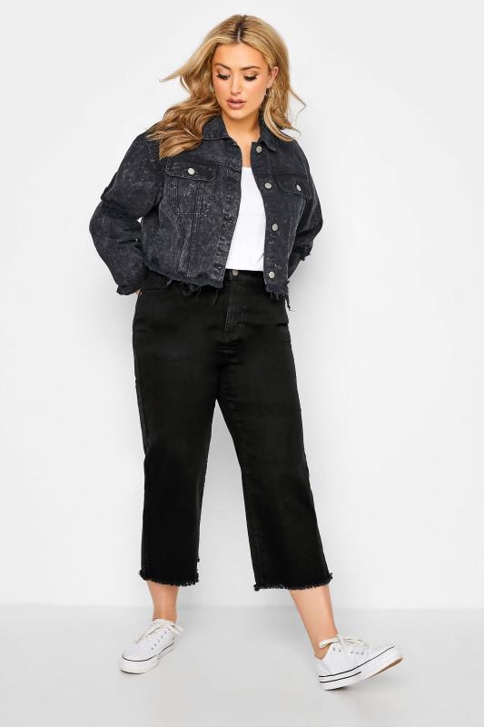 Plus Size Black Stretch Wide Leg Cropped Jeans | Yours Clothing 3