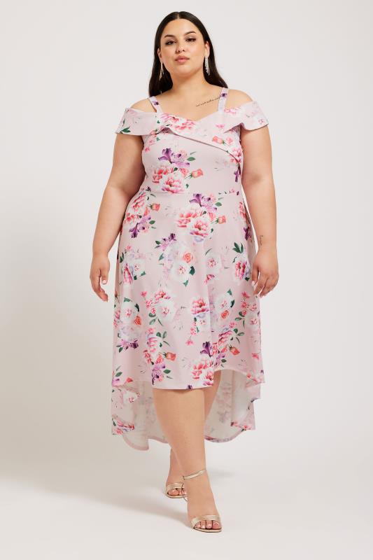 Plus Size  YOURS LONDON Curve Pink Floral Print Bardot Dress