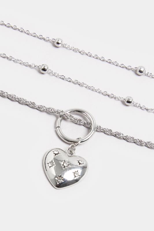 3 PACK Silver Tone Heart Necklace Set 3