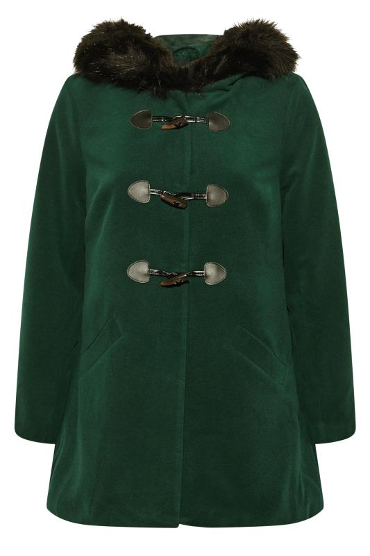 Plus Size Forest Green Faux Fur Trim Duffle Coat | Yours Clothing 7