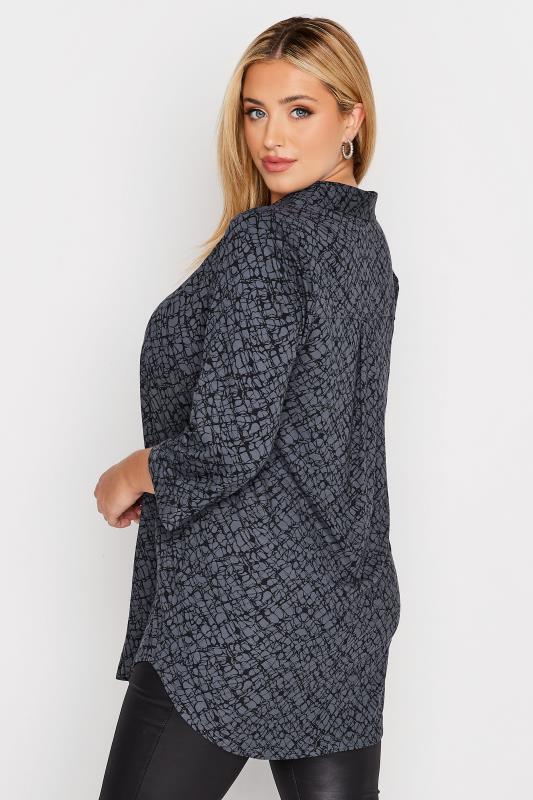 Curve Charcoal Grey & Black Half Placket Abstract Pattern Shirt | Yours Clothing  3