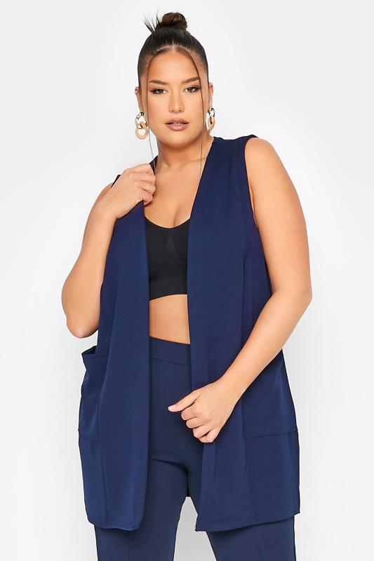 Plus Size  LIMITED COLLECTION Curve Navy Blue Sleeveless Blazer