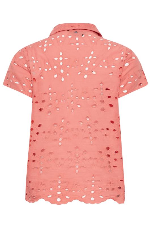 Petite Coral Pink Broderie Short Sleeve Shirt | PixieGirl 7
