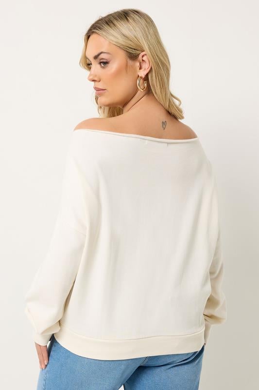 YOURS Plus Size Ivory White Off Shoulder Sweatshirt | Yours Clothing 2