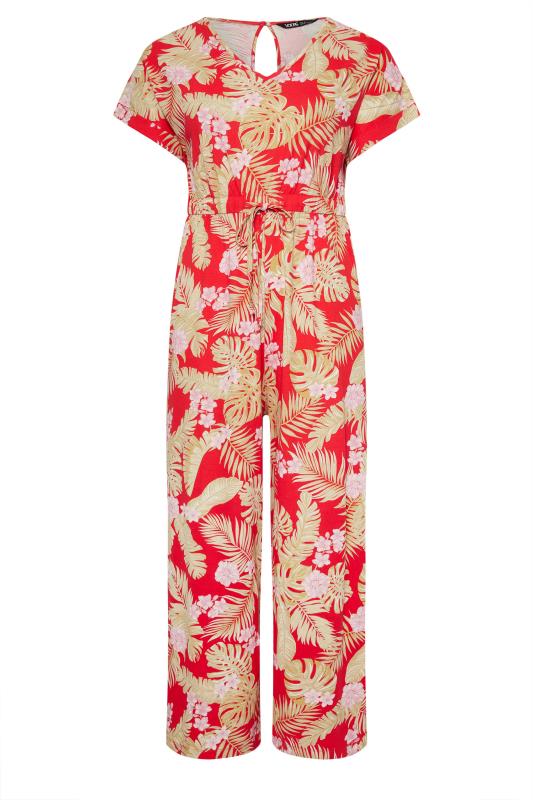YOURS Plus Size Red Tropical Print Wide Leg Jumpsuit | Yours Clothing 6