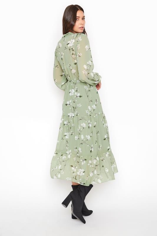 LTS Tall Sage Green Floral Tiered Smock Midi Dress 3