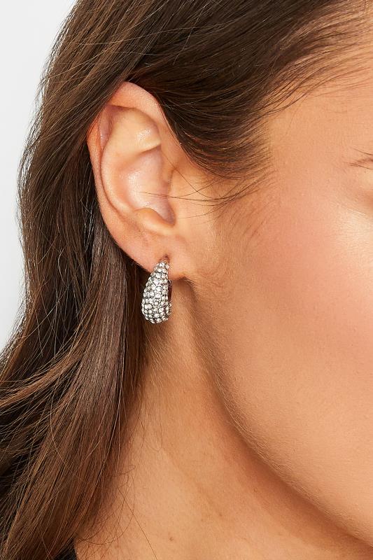  Silver Tone Diamante Cluster Hoop Earrings