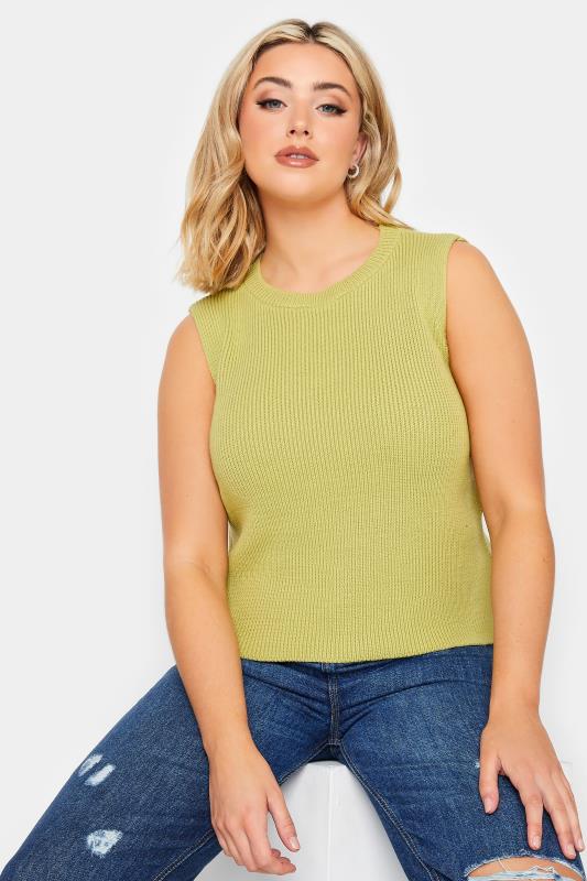 YOURS PETITE Plus Size Lime Green High Neck Knitted Vest Top | Yours Clothing 4