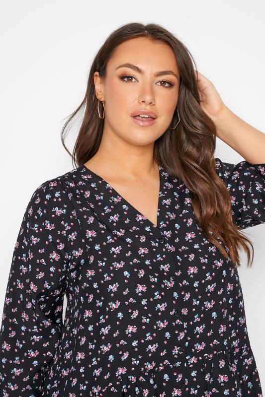 Plus Size Black Floral Print Smock Blouse | Yours Clothing 5