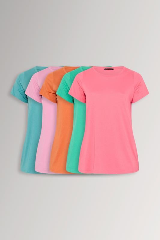  YOURS pack de 5 camisetas básicas rosa y naranja
