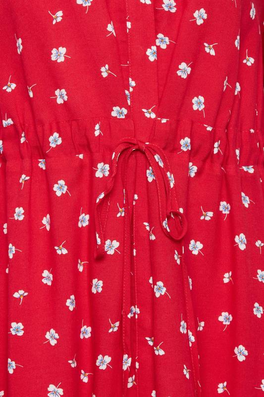 M&Co Red Floral Print Tie Waist Tunic Shirt | M&Co 5