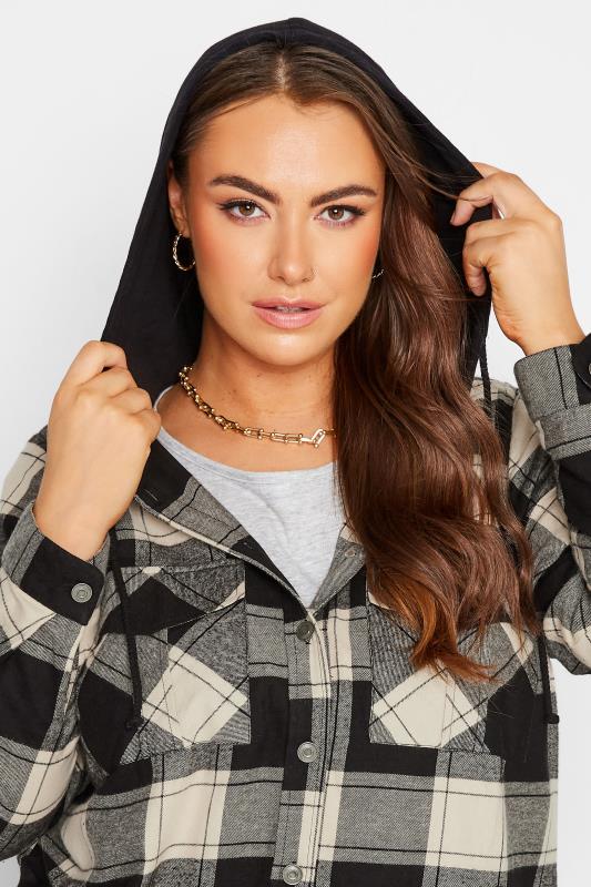 Plus Size Black & Cream Check Hooded Shirt | Yours Clothing 4