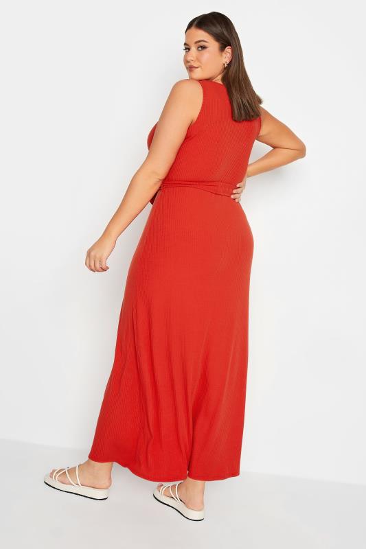 YOURS Plus Size Red Ribbed Sleeveless Maxi Dress | Yours Clothing 3