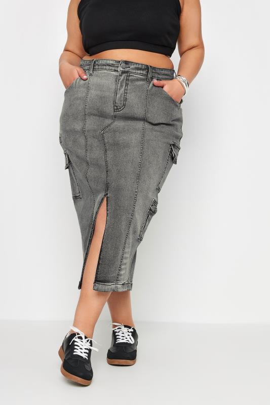 YOURS Plus Size Grey Zip Pocket Midaxi Skirt | Yours Clothing 2