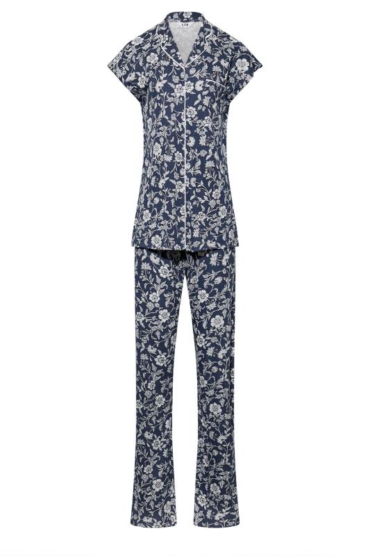 LTS Tall Women's Blue Stencil Floral Print Pyjama Set | Long Tall Sally 6