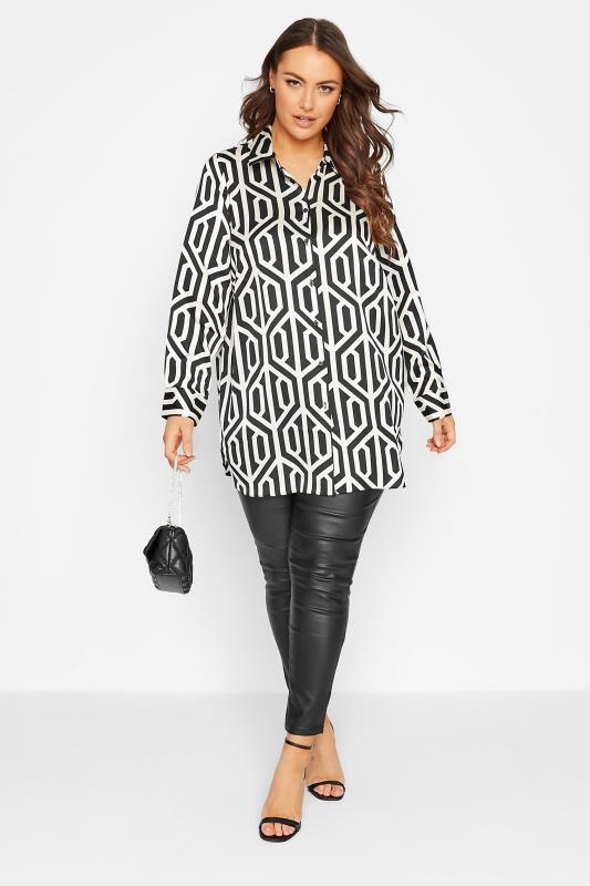 YOURS LONDON Plus Size Black & White Geometric Print Satin Shirt | Yours Clothing 2