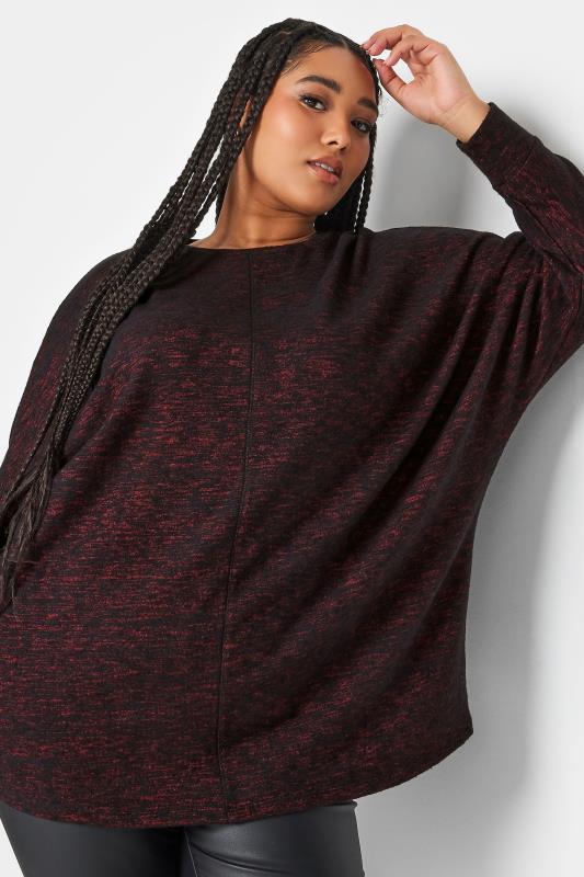  YOURS LUXURY Curve Red Marl Front Seam Detail Soft Touch Jumper