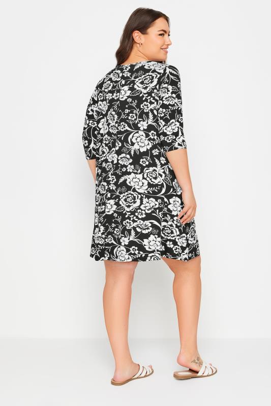 YOURS Plus Size Black & White Floral Print Pocket Dress | Yours Clothing 3