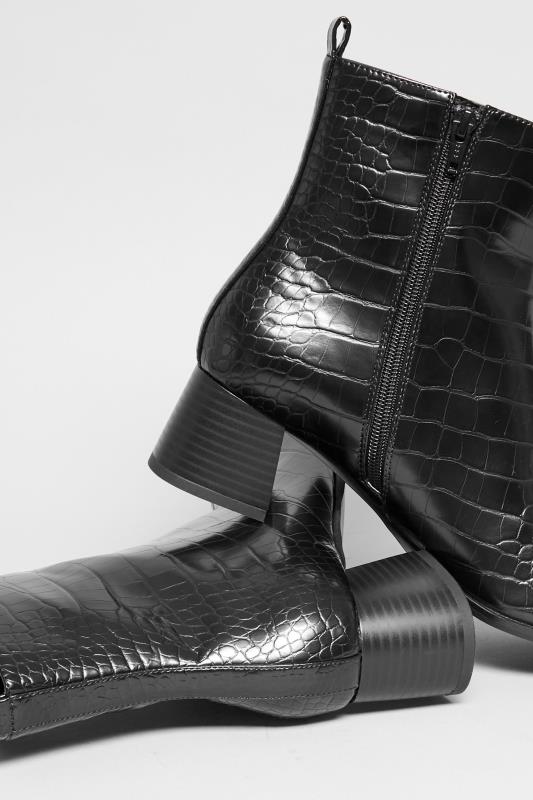LTS Black Croc Block Heel Boots In Standard Fit| Long Tall Sally 6