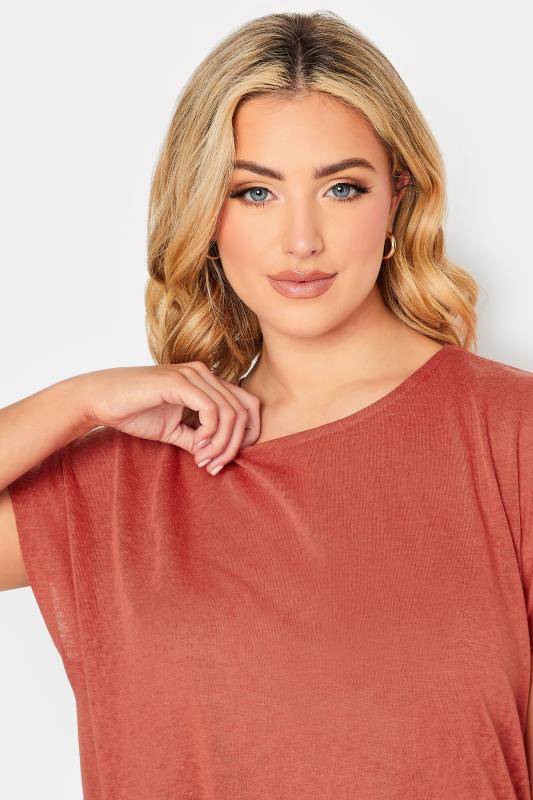 YOURS Curve Plus Size Rust Orange Linen Look T-Shirt | Yours Clothing 4