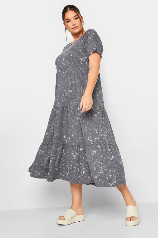 LIMITED COLLECTION Plus Size Grey Acid Wash Cotton Tier Dress | Yours ...