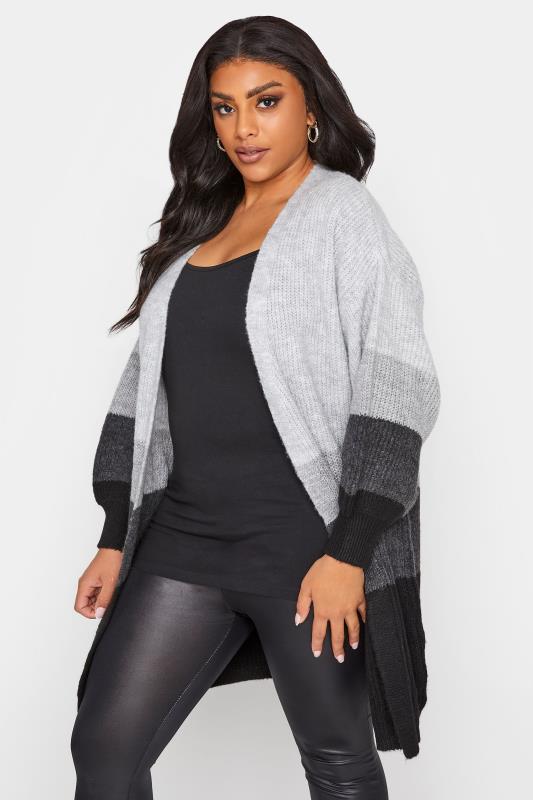  Grande Taille Grey Stripe Knitted Cardigan