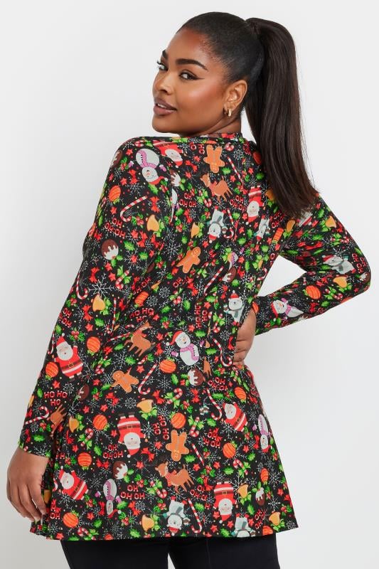 YOURS Plus Size Black Christmas Print Tunic Top | Yours Clothing 3