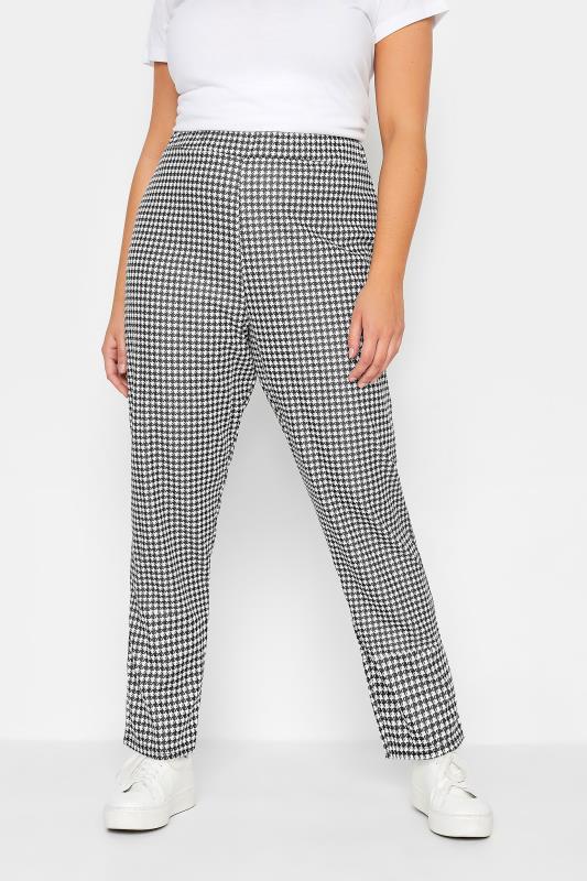 YOURS PETITE Plus Size Black Dogtooth Check Slim Leg Trousers | Yours Clothing 1