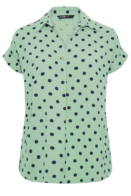 YOURS Plus Size Green Polka Dot Pleat Front Shirt | Yours Clothing 5