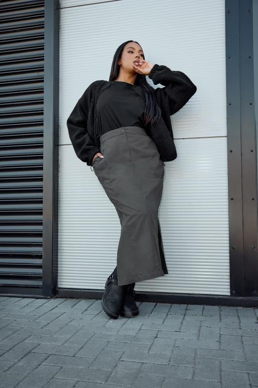 Plus Size  YOURS Curve Charcoal Grey Cargo Maxi Skirt