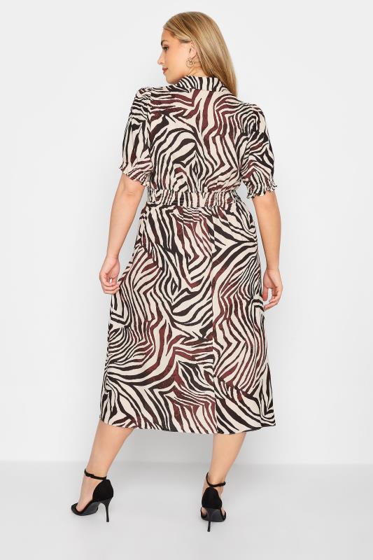 YOURS LONDON Curve Beige Brown Zebra Print Shirred Waist Dress 3