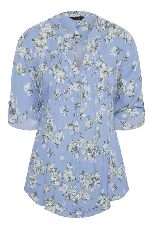 Plus Size Blue Floral Print Pintuck Shirt | Yours Clothing