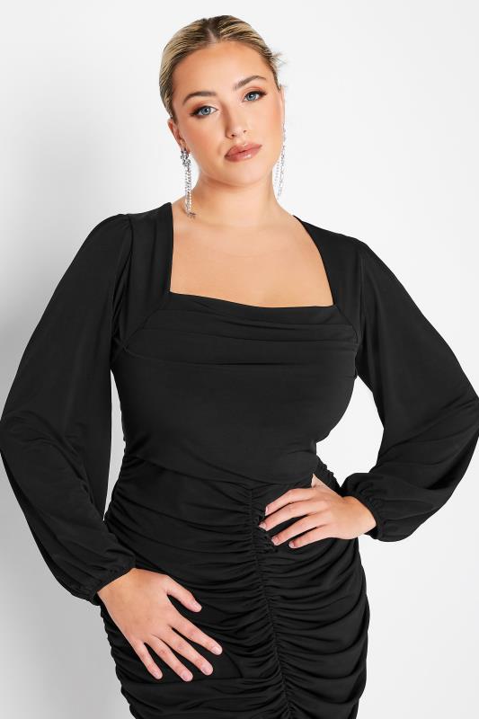 YOURS LONDON Curve Black Cowl Neck Ruched Bodycon Dress 4