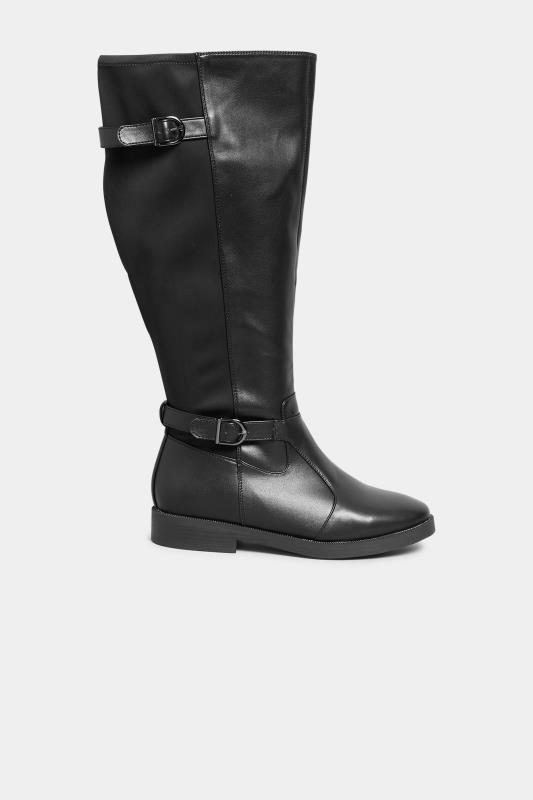 Black Double Strap Knee High Boots In Wide E Fit & Extra Wide EEE Fit 3