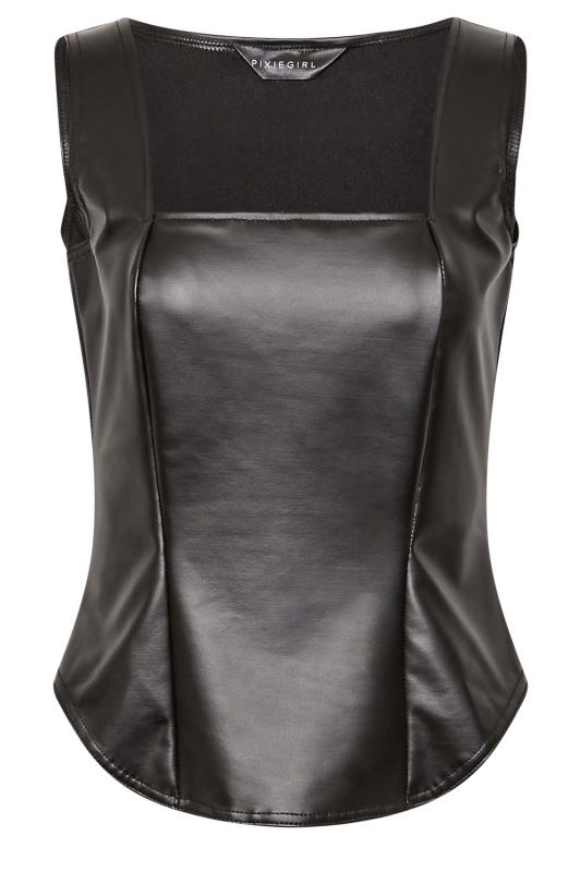 Petite Black Faux Leather Corset Top | PixieGirl 6