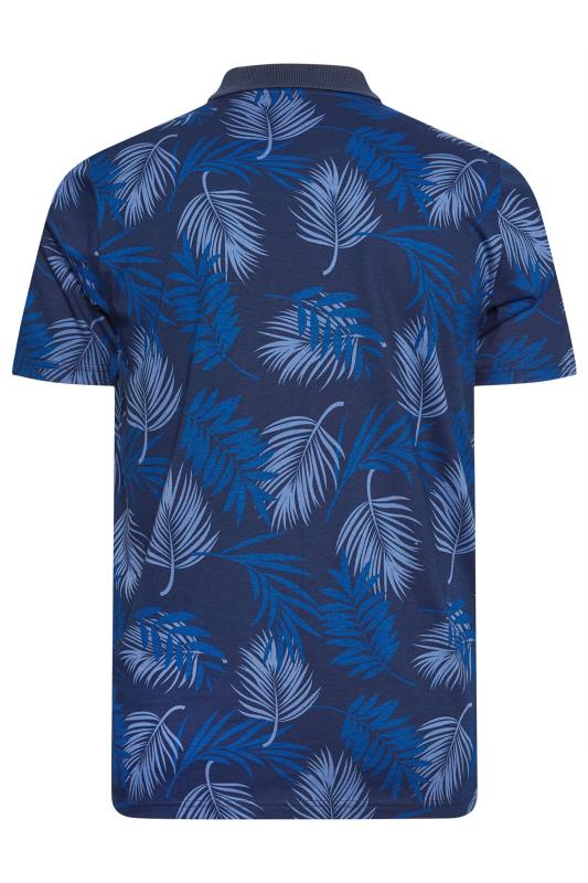 BadRhino Big & Tall Navy Blue Leaf Print Slub Polo Shirt | BadRhino 4
