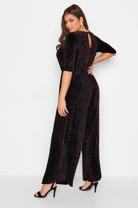 LIMITED COLLECTION Plus Size Black & Pink Glitter Stretch Wrap Jumpsuit | Yours Clothing 3